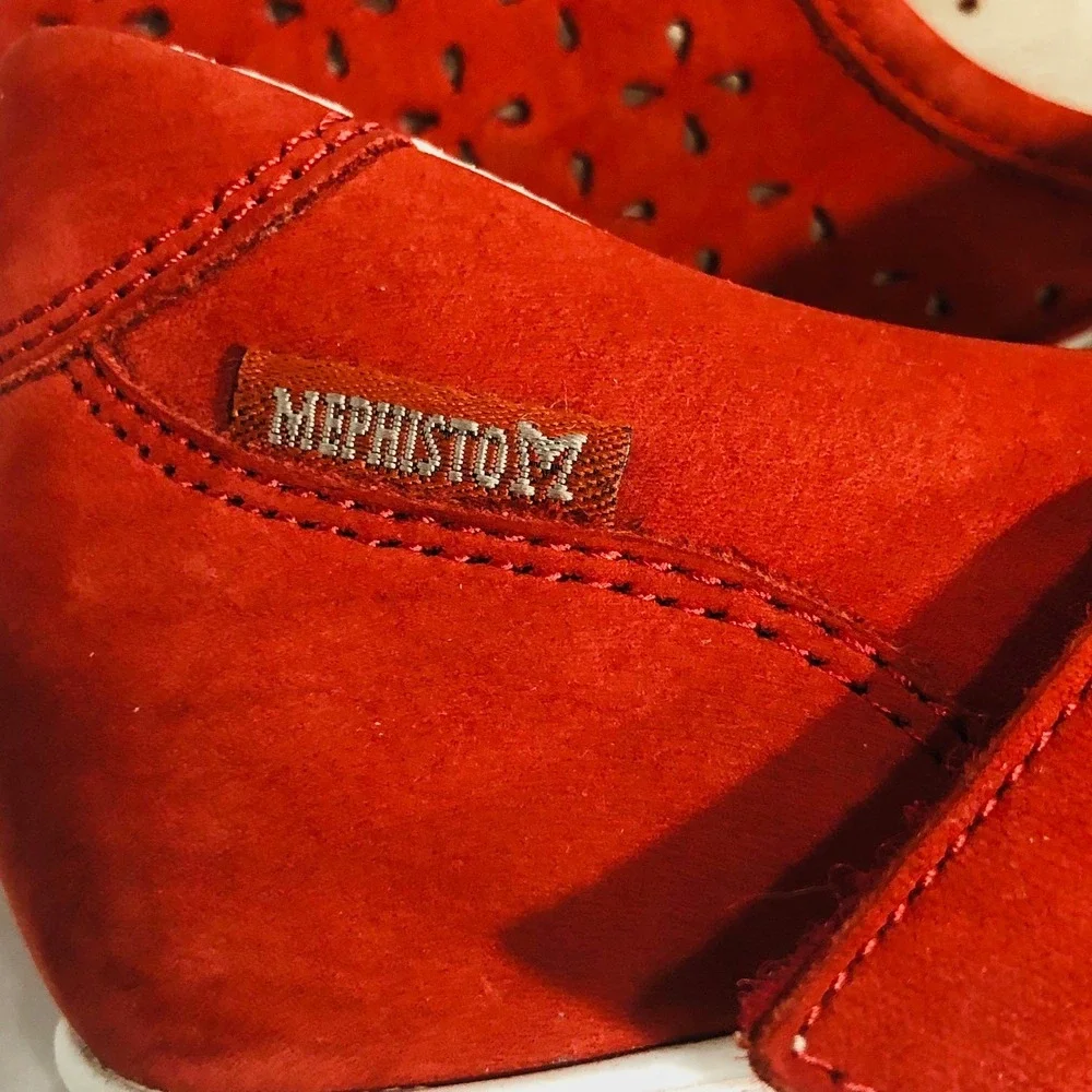 Mephisto Red Mary Jane Shoes Sneakers Perforate Walking Vaca Minimalist Womens 8